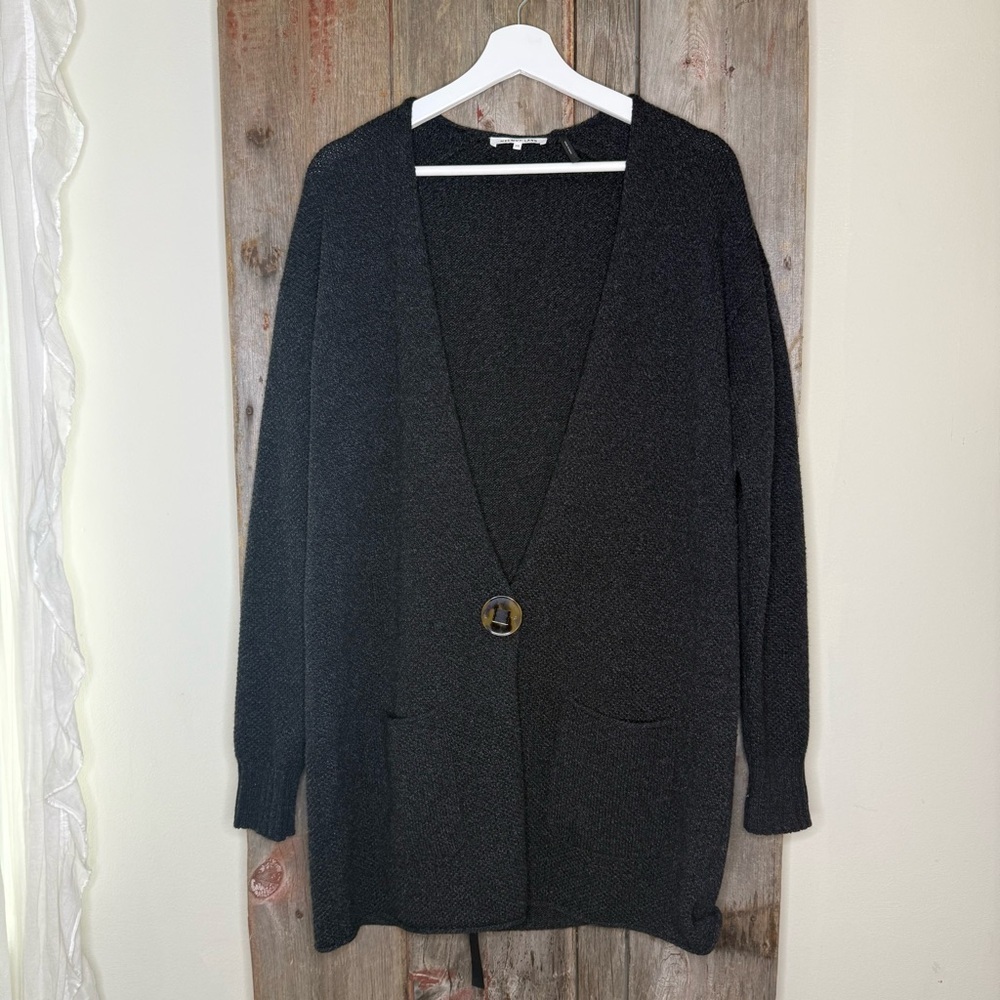 Helmut Lang Cosme Wool Cashmere Longline Single Button Cardigan Charcoal XS